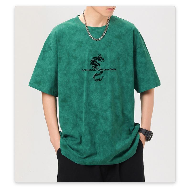 New American High-density Knitted Loose-print Men's T-shirt Short-sleeved