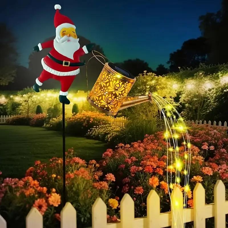 

New Santa Claus Lantern Solar Luminous Water Bottle Hollow Outdoor Courtyard Decoration Metal Craft 1pcs