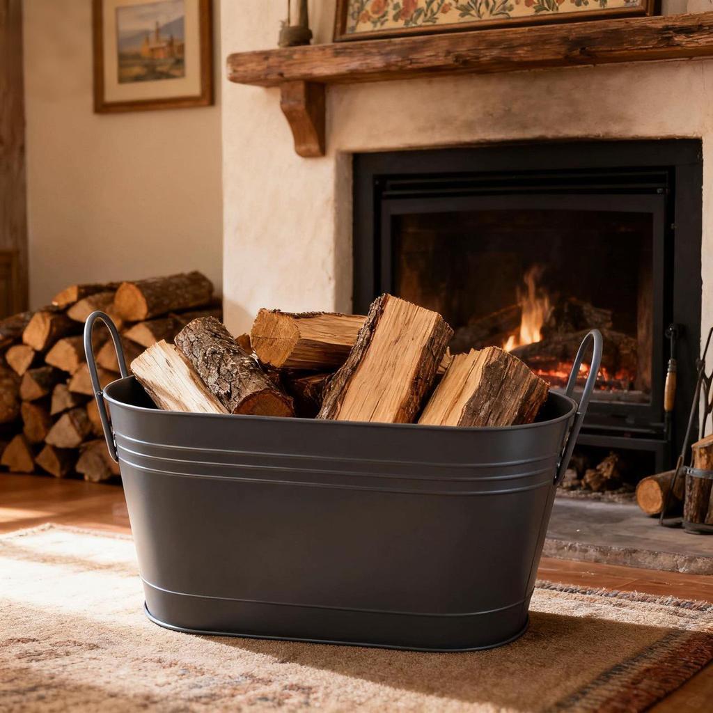 Extra Stor Oval Kol- och Vedhink - Matt Svart Eldstadsaccessoar.