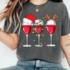 Christmas Party Shirt Women Wine Glasses TShirt Wine Lover Christmas Gift Tee Simple Casual Festival Clothing Cotton Tee Tops