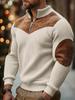 Men's Retro Stand-Up Collar Ribbed Pullover - Half-Zip, Warm Patchwork for Autumn/Winter Christmas Gift