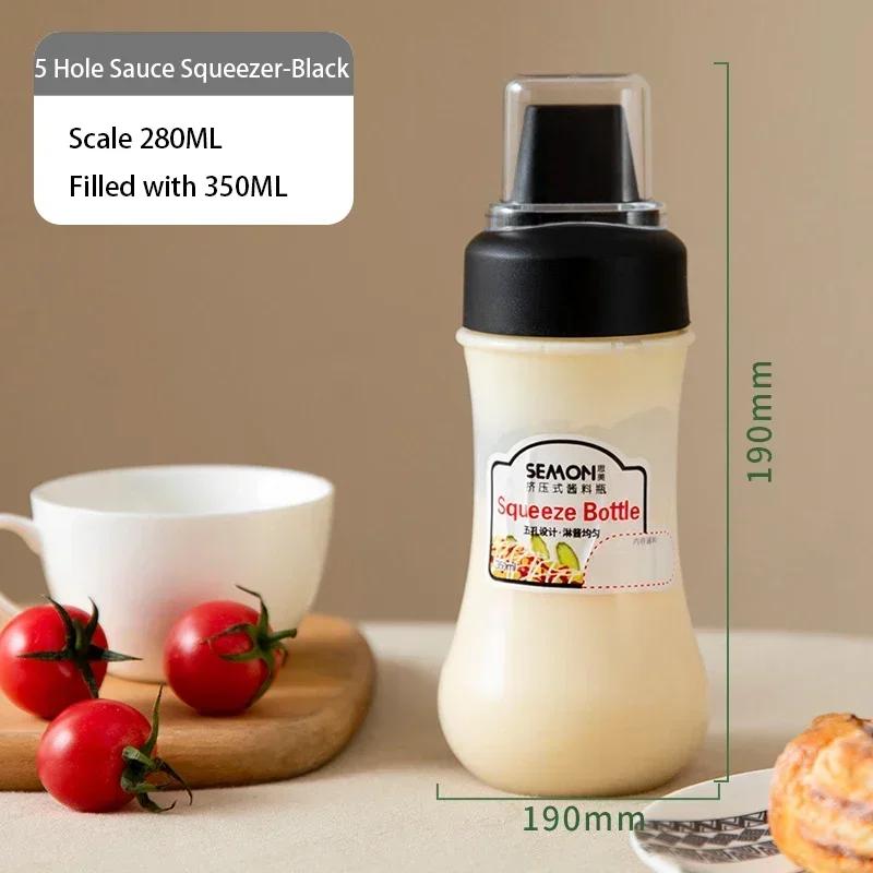 350ml 5 Hole Squeeze Condiment Bottles With Nozzles Plastic Ketchup Mustard Sauces Olive Oil Bottles Cooking Area Accessories for Home