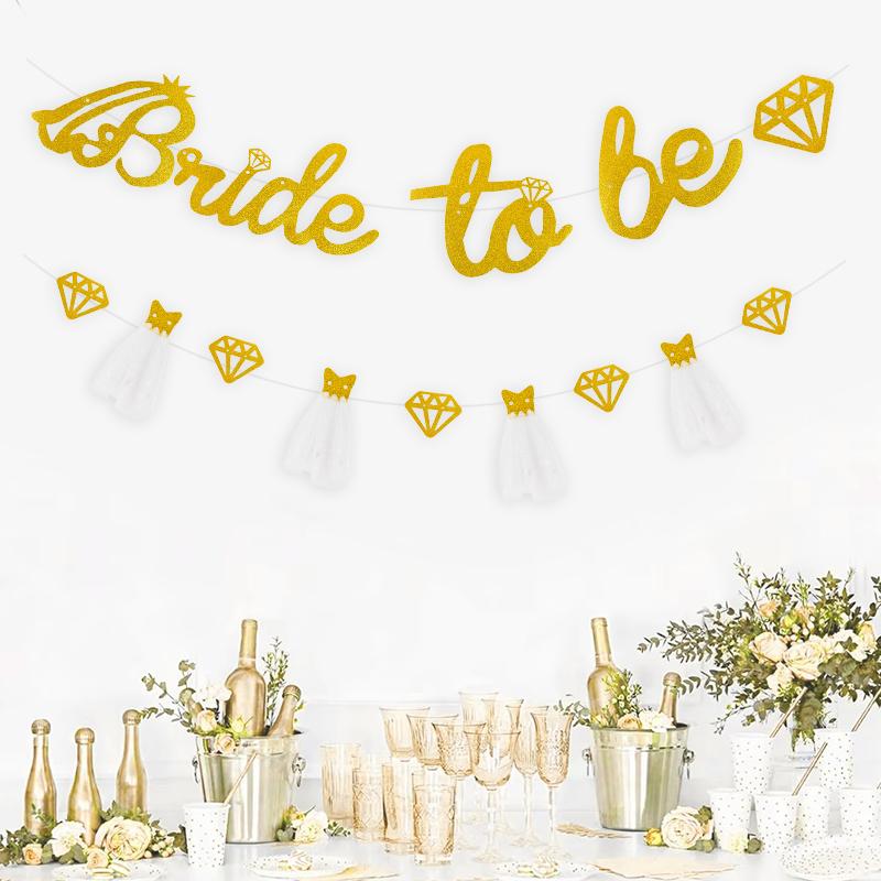 Glitter Bride To Be Banner for Wedding Bridal Shower Decoration Bachelorett Party Diamond Yarn Dress Garland Flag Photo Props