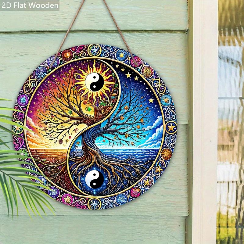 Vintage Wooden Sign with Tree of Life Pattern - Retro Decorative Plaque with Farmhouse - Ideal for Home & Party Decor - Ideal Gift for Friend