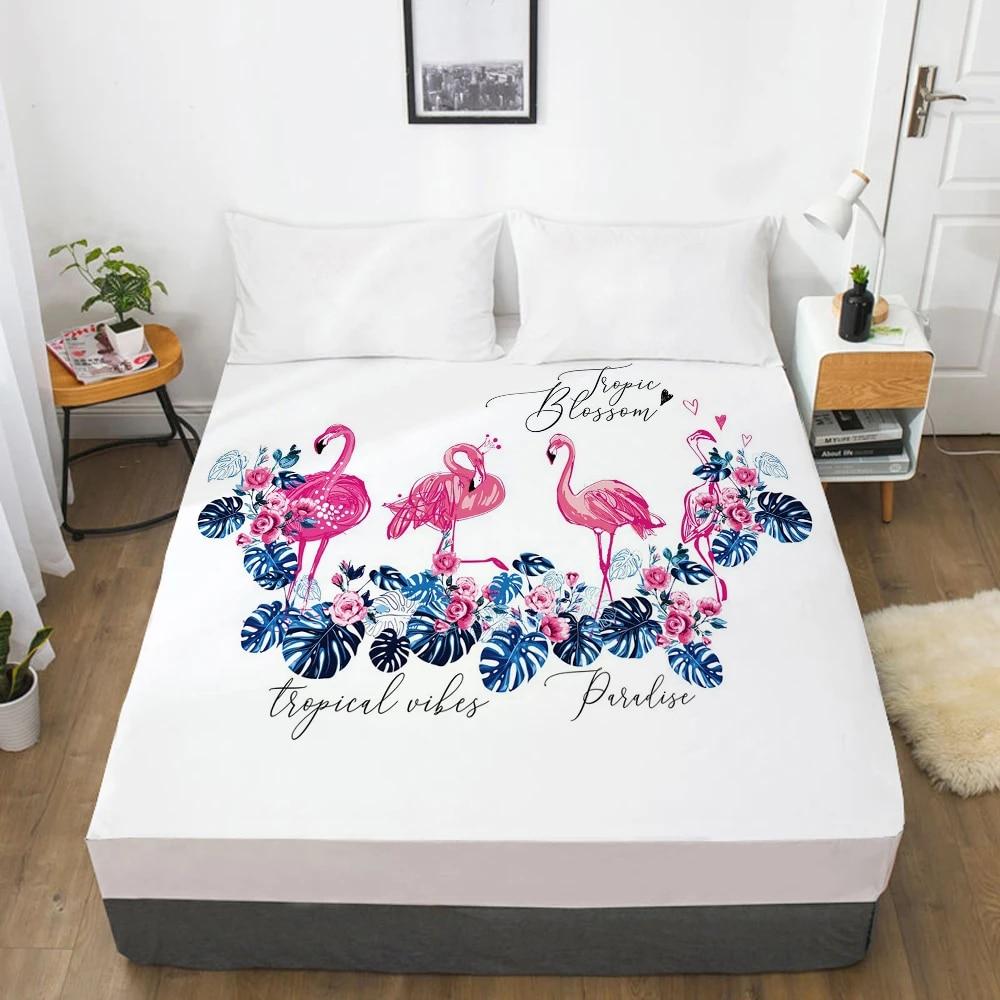 Bedding Mattress Cover Bed Fitted Sheets With Elastic Band Linens Queen/King Size Bedsheet 90/150/160X200CM Watercolor Flamingo