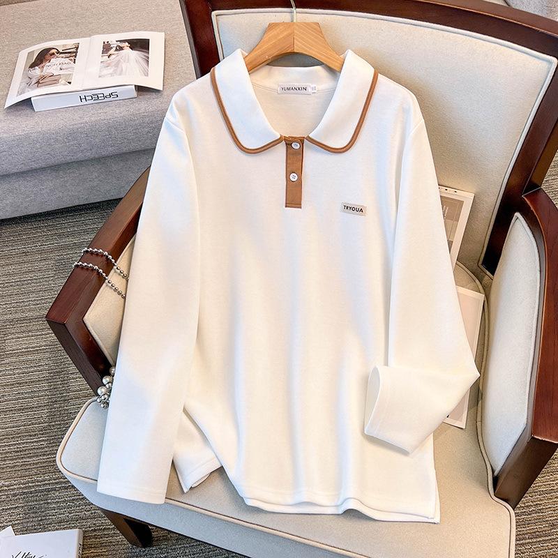 Plus Size Women's Long Sleeve Lapel Hoodie T-shirt – Slimming Summer Top for 200/300 Jin