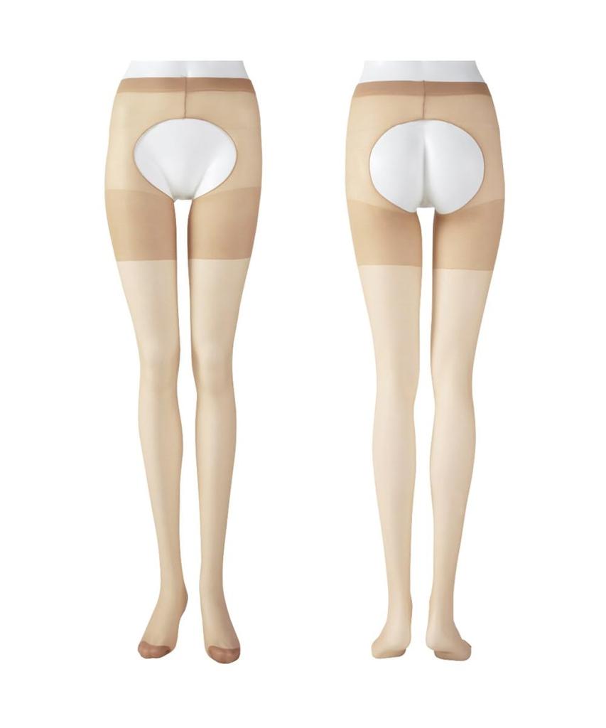 Supergroße Strumpfhose zur Verhinderung des Rutschens zwischen den [Nissen] Damenstrümpfen, Dehnbar, Größe, Laufmaschenfest, Mit Loch-Schritt, Beige, 3L~5L