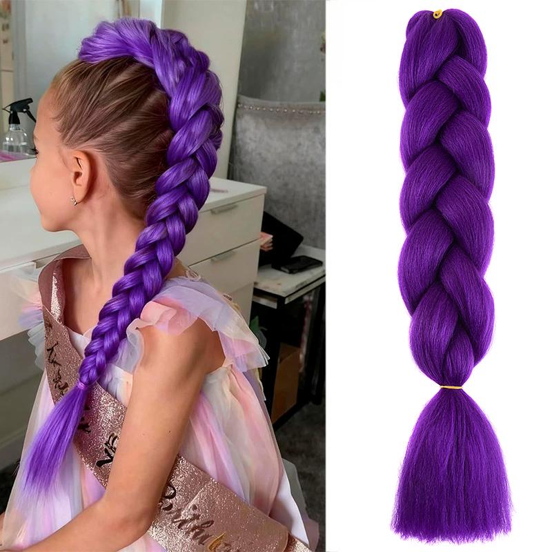 Synthetische 24-inch Lange Paarse Vlecht Haarverlengingen voor Vlechten Rumi Vlecht Haar voor Podiumfeest Cosplay, Meerkleurige Vlecht 24inches&1Pcs/Lot black