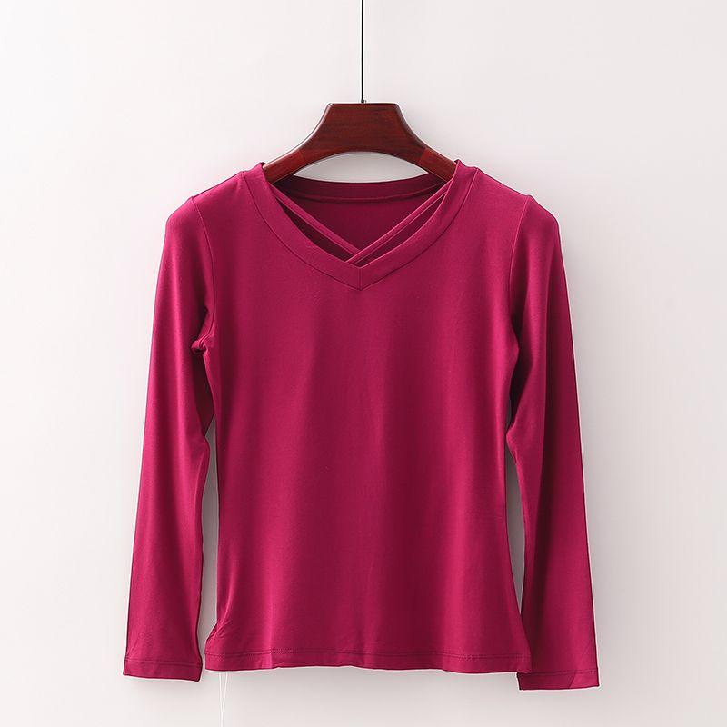 

[Suo] Shopping Mall Brand Discount Women s V Neck High Elasticity Slim-Fit Ice Silk Dancing Yoga Long Sleeve T-shirt 4y147 Wine Red S/155