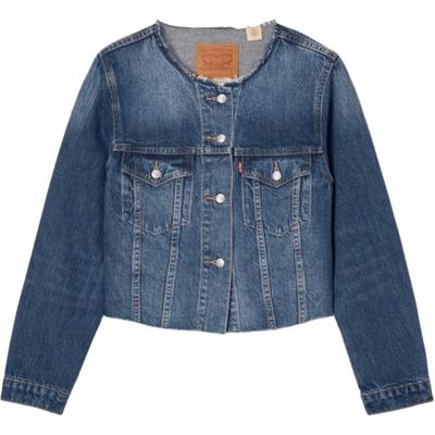 Levis SS24 Sommerkollektion Ein-Knopf-Design Rundhals Kurze Jeansjacke Damenjacken Dunkelblau 001C1-0001
