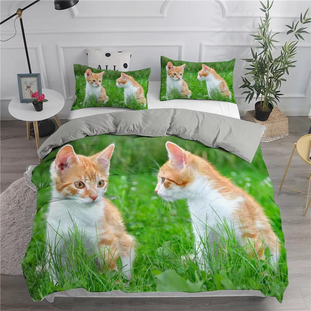 Cartoon Cat Down Comforter Set Bedding Set 3-piece Duvet Cover Set
