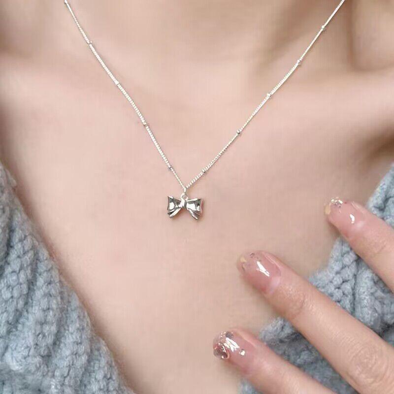Three-dimensional Sweet Bow Necklace Women's Summer Niche Design Style Simple and Exquisite Collarbone Chain