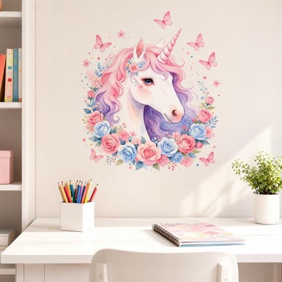 Yousheng Static Window Cling, Unicorn Pattern Wall Decal, Waterproof Removable No Glue Mark Glass Sticker, Ceramic Tiles Bedroom