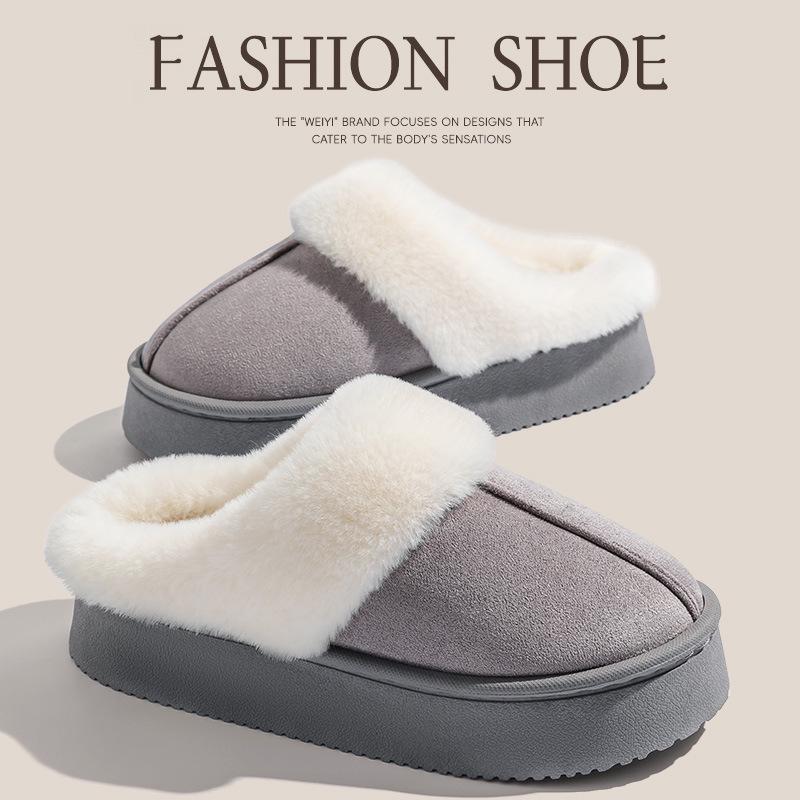 Women's Non-Slip Waterproof Thick-Soled Cotton Slippers – Cozy Furry Design for Autumn/Winter Maternity & Men's Wear