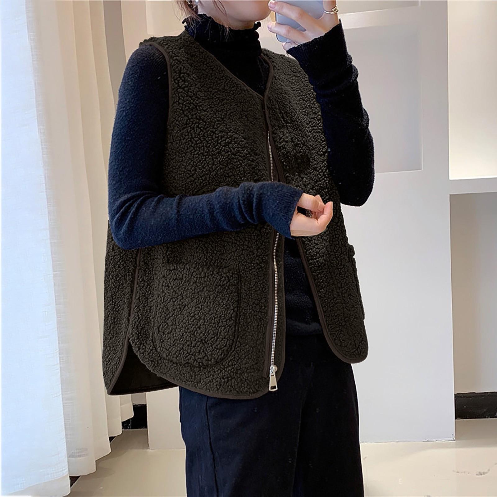 

Женский жилет, зимняя теплая верхняя одежда с капюшоном, повседневное пальто, куртка на молнии из искусственной кожи M кофейный