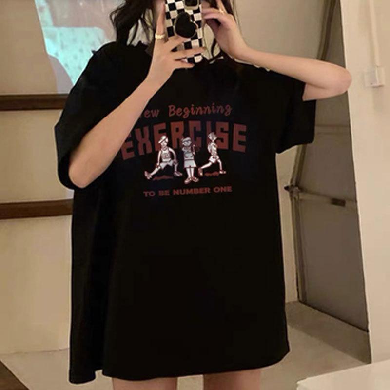 Summer Korean Style Loose Fit Letter Print T Shirt For Women Casual Wear