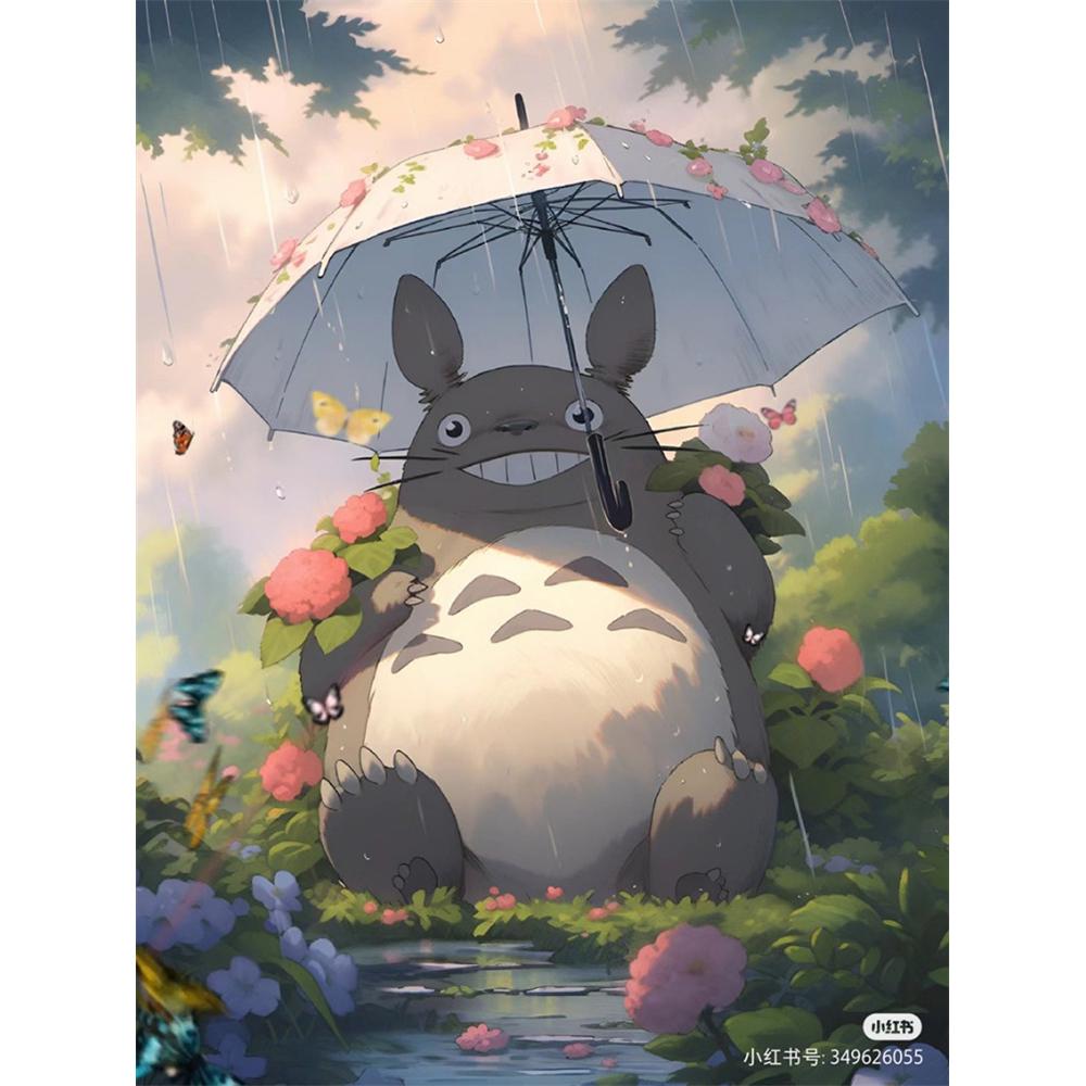 Japanese Anime Diamond Painting, Hayao Miyazaki Totoro with Diamond Embroidery, Girl Flower Handmade DIY Mosaic Home Decoration