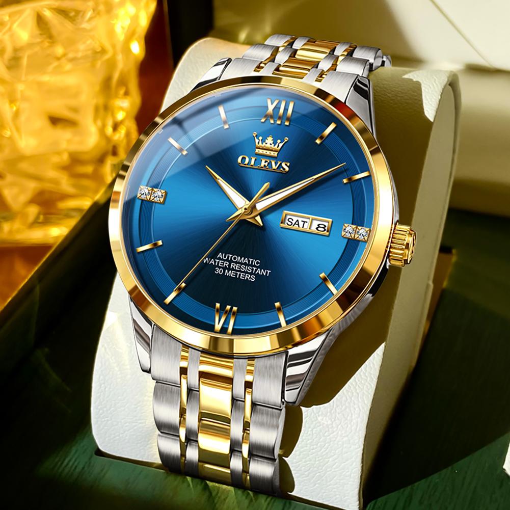 OLEVS Luxury Blue Fully Automatic Men's Watch Original Waterproof Date Stainless Steel Mechanical Watch Men's
