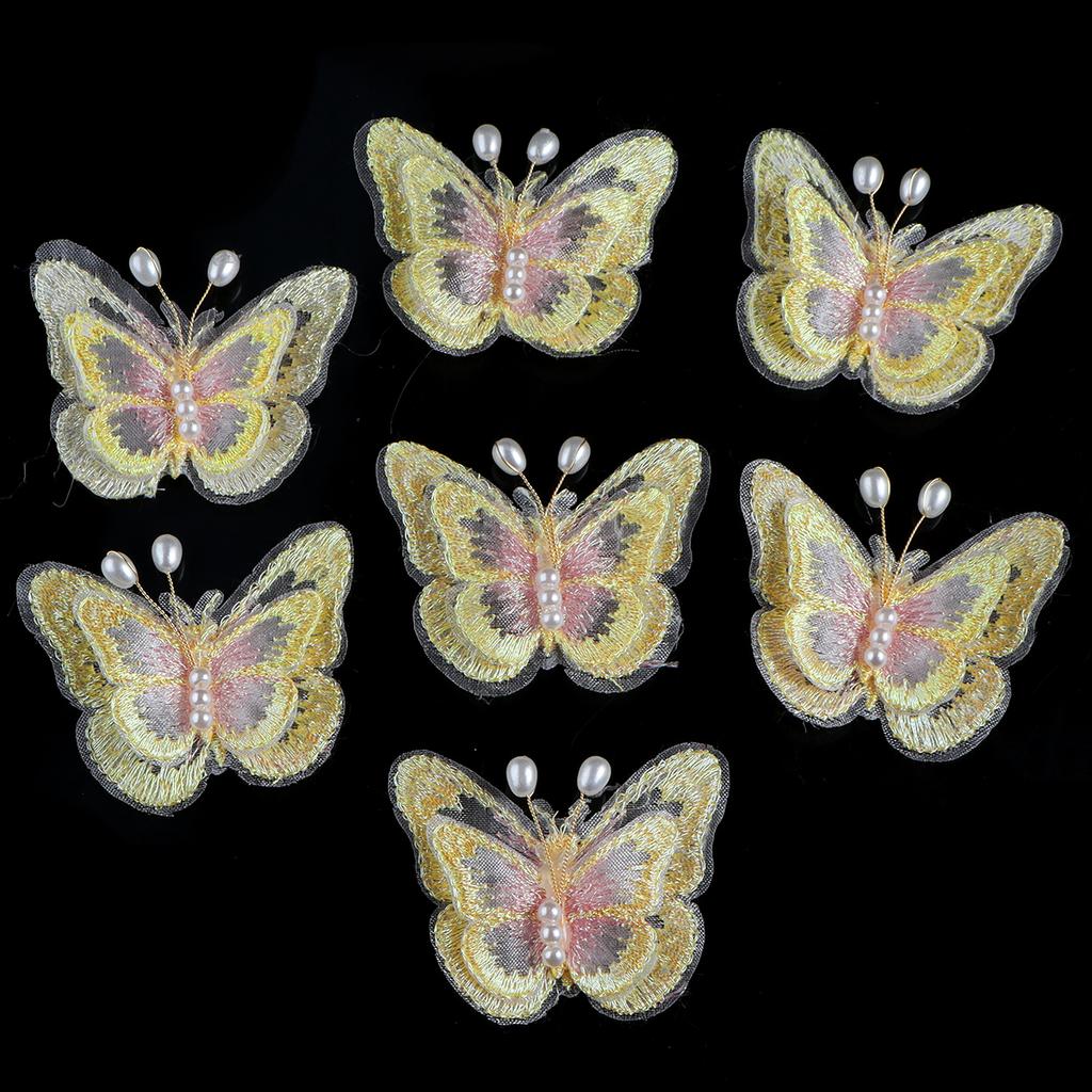 6pcs Double Layer Pearl Mesh Lace Butterfly Patches For Clothes Sewing Supplies DIY Hair Clip Accessories Butterfly Appliques