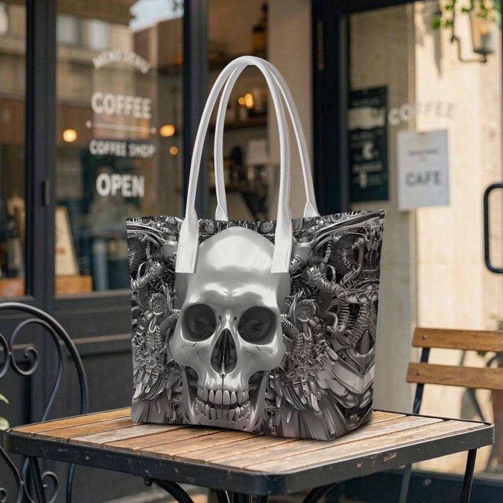 Gothic Skull Print Tote Bag for Daily Carry