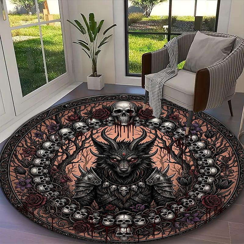 

Gothic Crow Blood Skull Aura Carpet, Non-slip Office Chair Rug, Digital Print Home Round Rug, Unique Festival Decorations Diameter 60cm