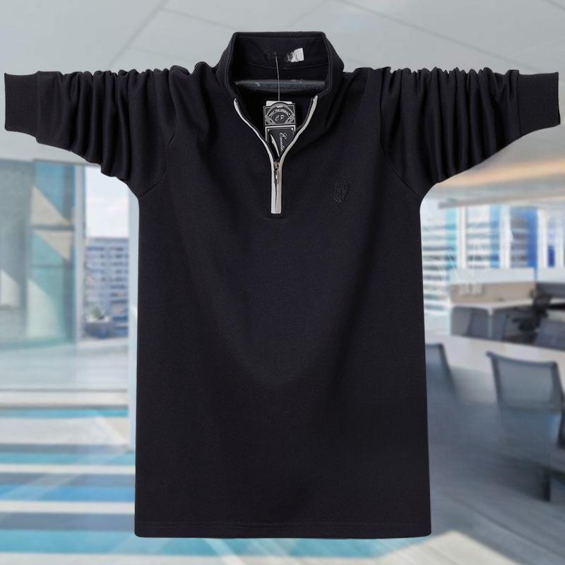 2024 Men's Plus Size Stand Collar Long Sleeve Polo Shirt with Zipper