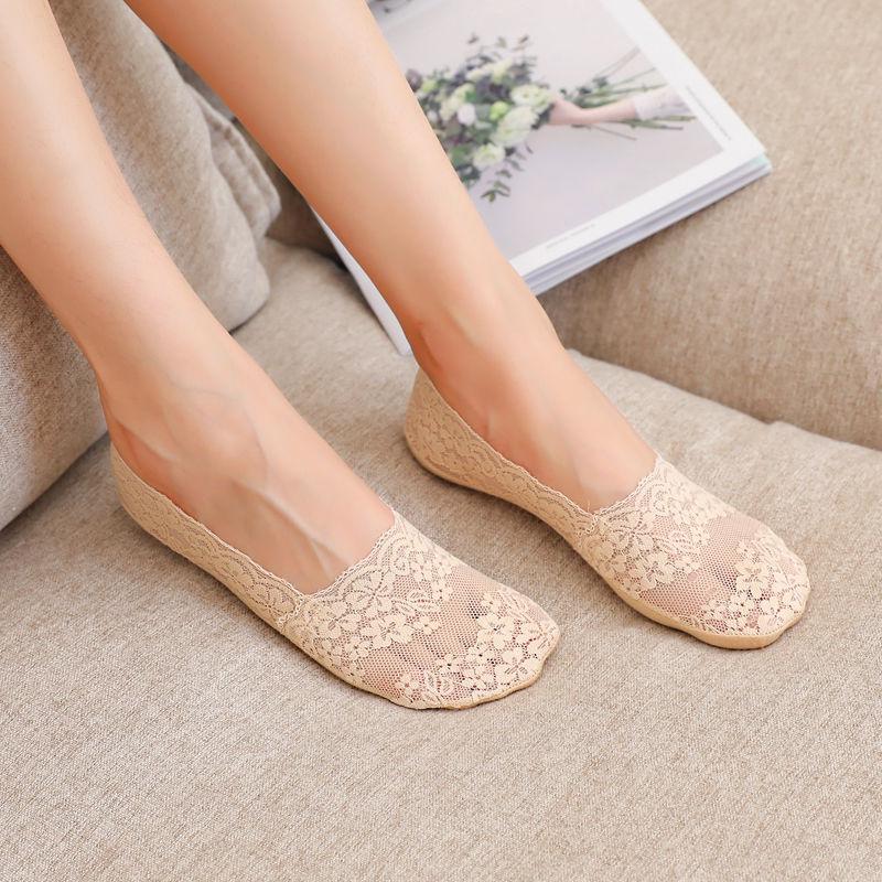 Women's Invisible Lace Boat Socks - Low Cut, Anti-Odor, Non-Slip, Cotton Bottom, Ice Silk, No-Show, Summer