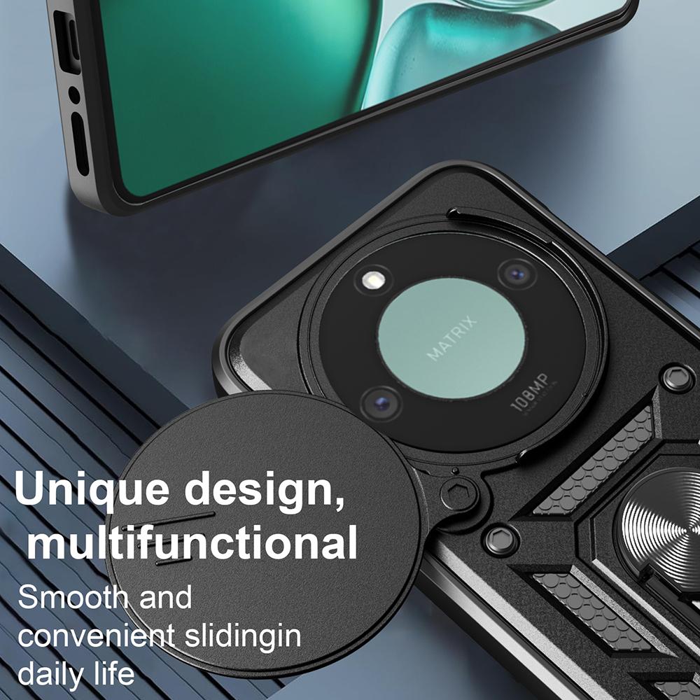 For Honor X60 5G/X9c Smart 5G Case with Slide Camera Lid PC+TPU Kickstand Phone Cover