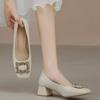 Soft leather shoes square heel small size large size single shoes women's summer and autumn square head grandma shoes middle heel temperament black 