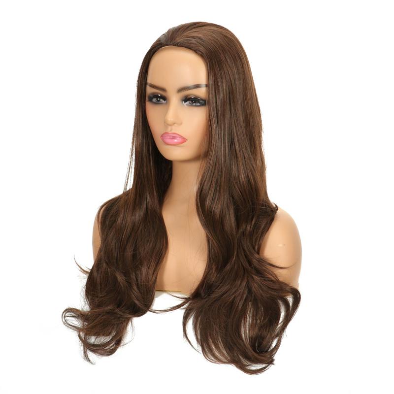Charming Women's Long Curly Full Hair Wig for Daily Party Costume Middle Part Brown Wigs Heat Resistant Looking Natural