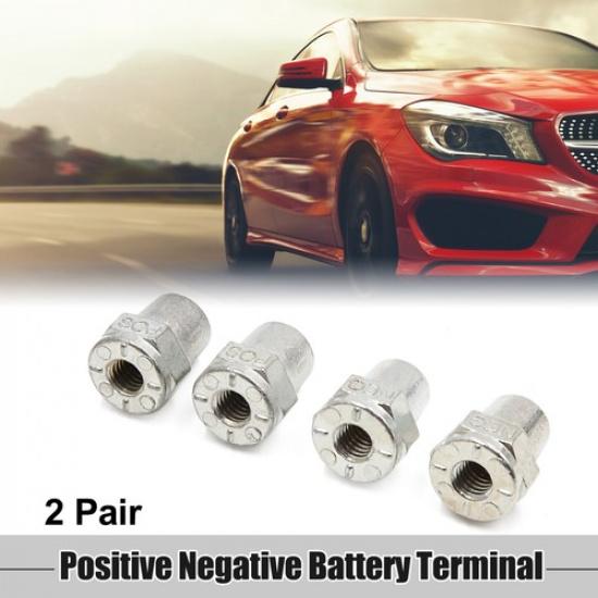 2 Pair 8mm Diameter Zinc Alloy Positive Negative Battery Post Terminal Adapters