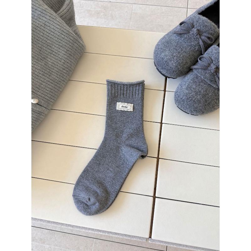 

Женские осенне-зимние милые универсальные хлопковые носки-трубы с логотипом из английской ткани, дышащие, бесшовные, махровые 1 pair серый