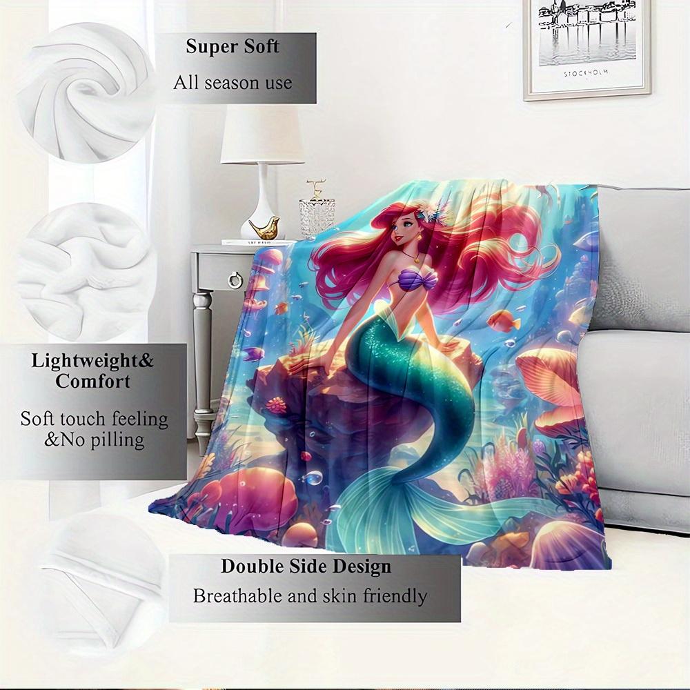 1pc piece flannel underwater world mermaid coral reef pattern small bed blanket, suitable