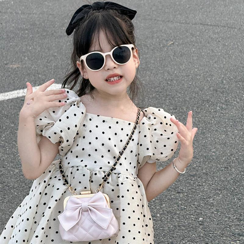 Modern Pu Leather Girls And Boys Shoulder Bag Featuring Adorable Bow And Checkered Pattern