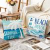 Ocean Beach Theme Cushion Cover Durable Hypoallergenic Organic Linen Pillow Cover Short Size Washable SkinFriendly