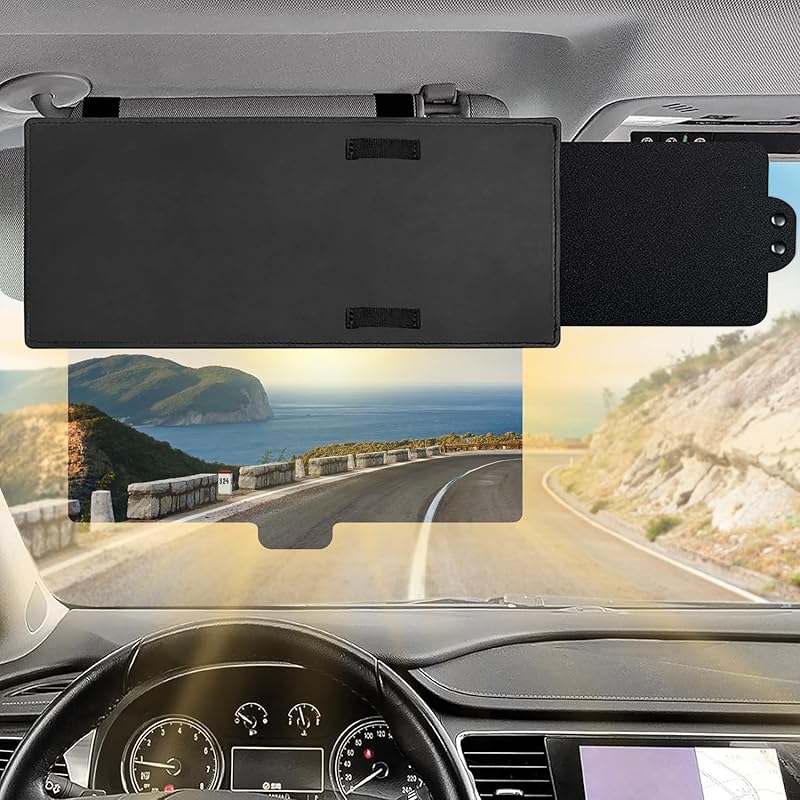 Polarized Car Sun Visor Extension With PC Lens And Side Sunshade, Anti-Glare Windshield Visor - Universal For Most Cars (Black)