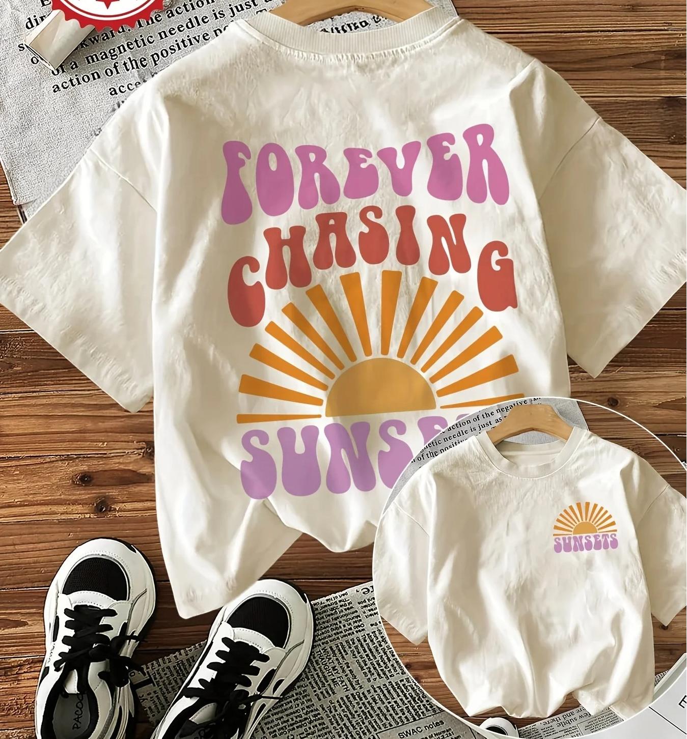 

Forever Chasing Sunsets Printed TShirts Female Funny T Shirts Korean Fashion Graphic Casual Summer Tops Women Clothing S