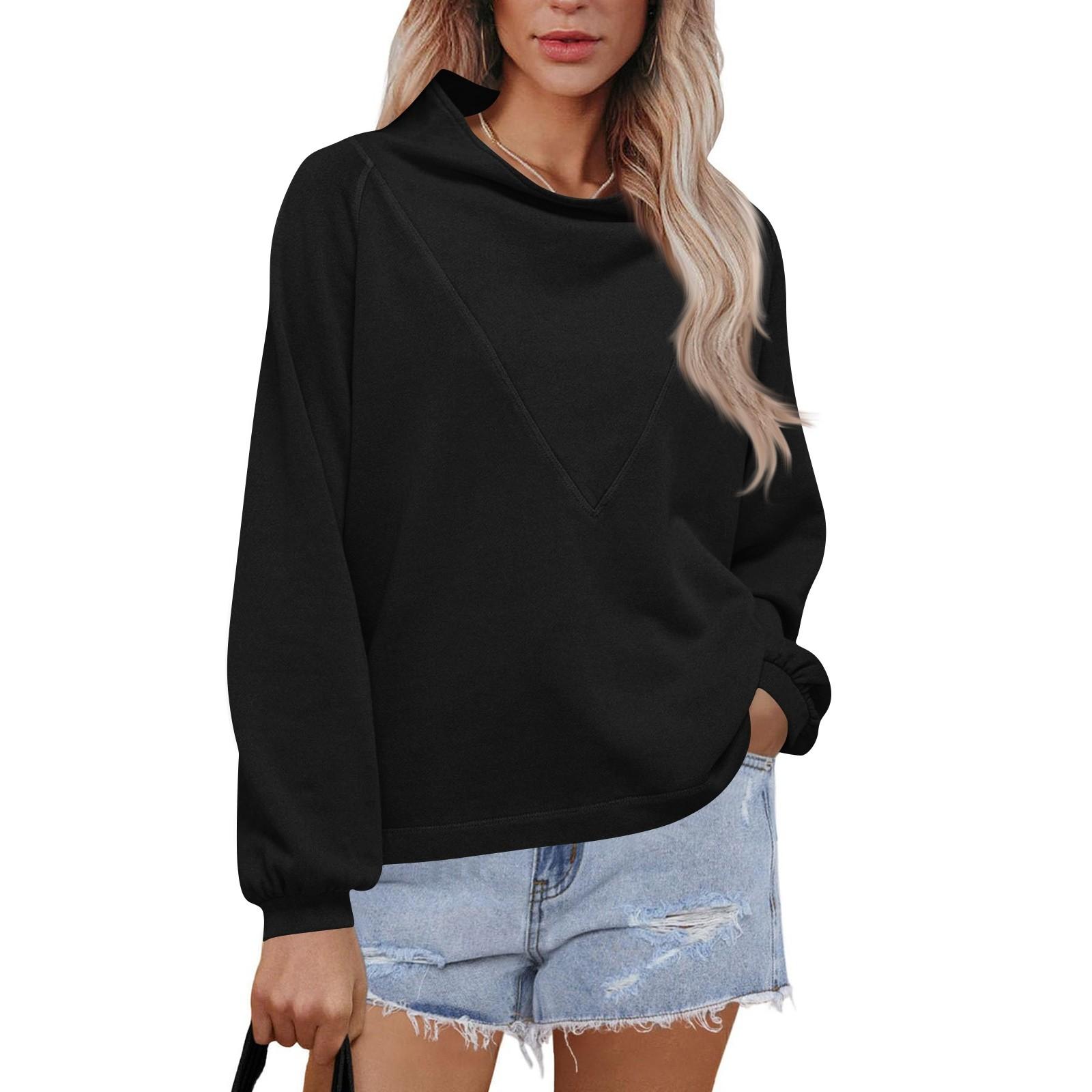 

Women s Fashionable Long-sleeved Pullover And Solid-color Sweatshirt L чёрный