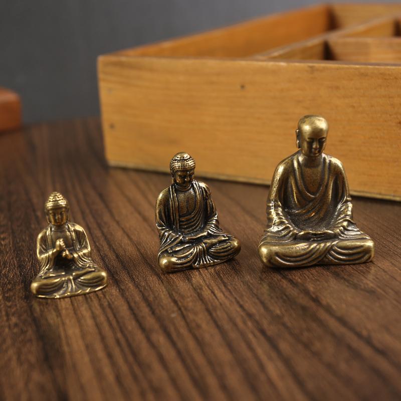 Mini Buddha Statues Copper Home Decoration Desktop Decor Sitting Miniature Home Office Desk Car Figurines Crafts Ornament New
