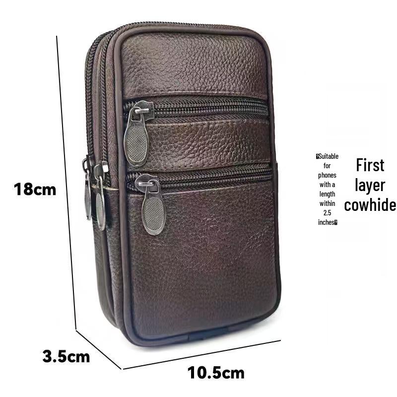 Men's Cowhide Leather Phone Waist Bag - Durable Vertical & Horizontal Styles for Sports & Construction Sites