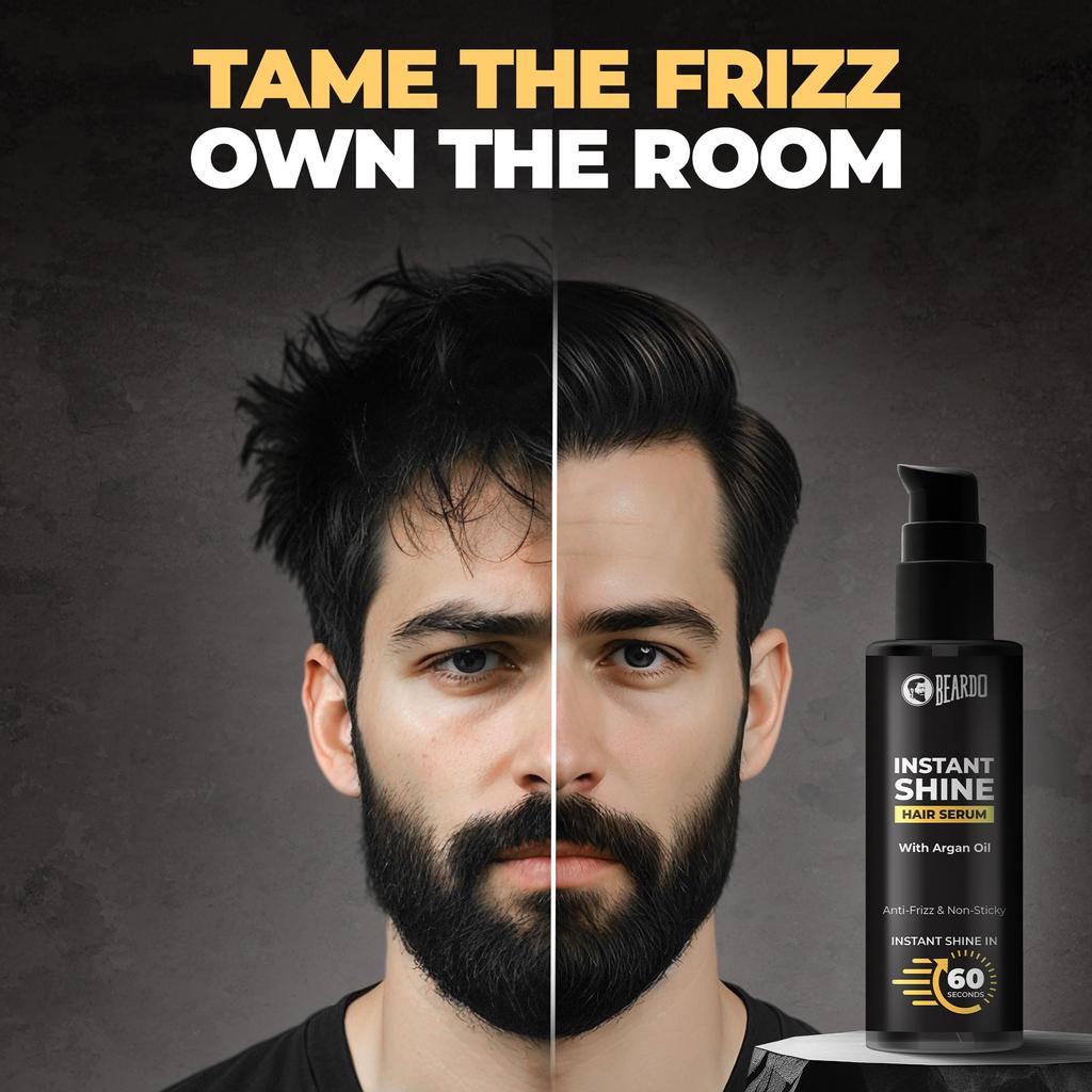 Beardo Instant Shine Hair Serum for Men - 50ml | Instant Shine & Anti-frizz with Argan Oil, Made for Men's Hair, Super Light-weight | Provides Sh