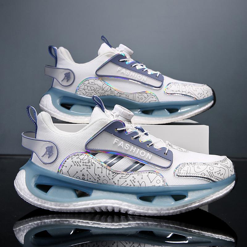New Men's Shoes Mesh Breathable Sneakers Fashion Trendy Shoes Casual Students Rotating Buttons Running Shoes Men's