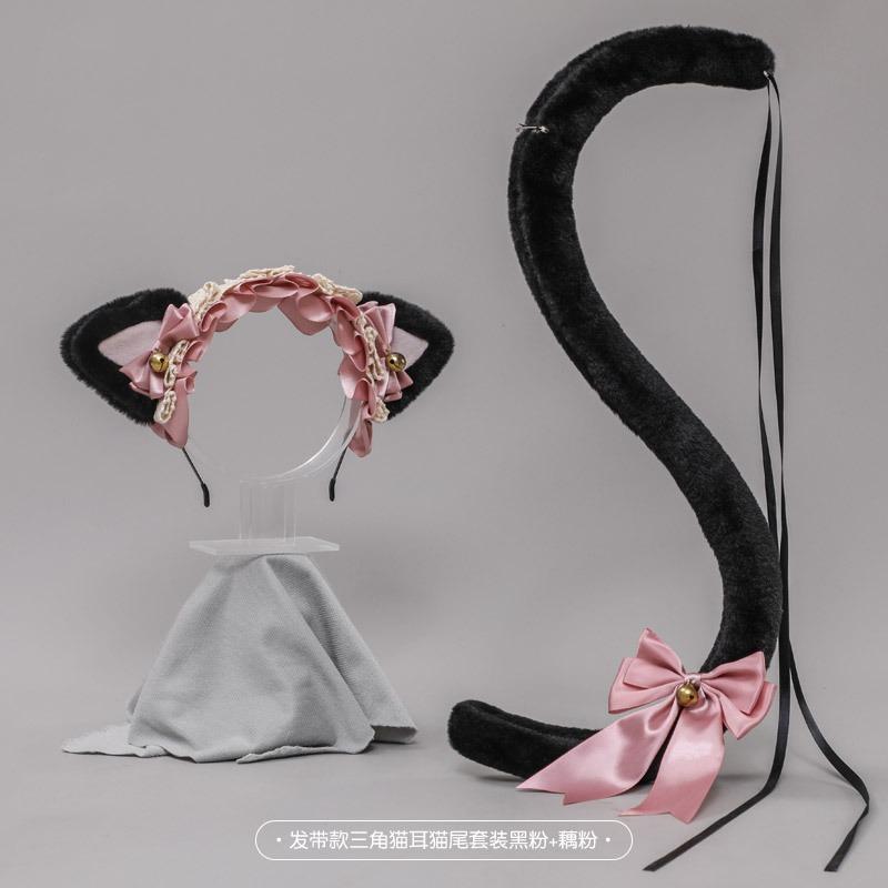 A handmade Lolita headband headband accessories lace bow cat ears headband cat tail set