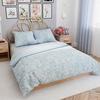 LILU Bedding Set 220x200 Cm - Satin Cotton, Blue, Plant Pattern