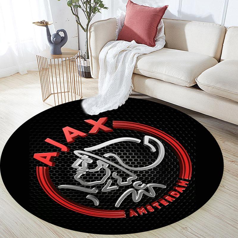 AFC Ajax Amsterdam Logo Runder Teppich, Rutschfester Waschbarer Kreis Teppich Für Wohnzimmer Schlafzimmer Spielzimmer, Sportfan Dekoration, Feiertags Geburtstagsgeschenk