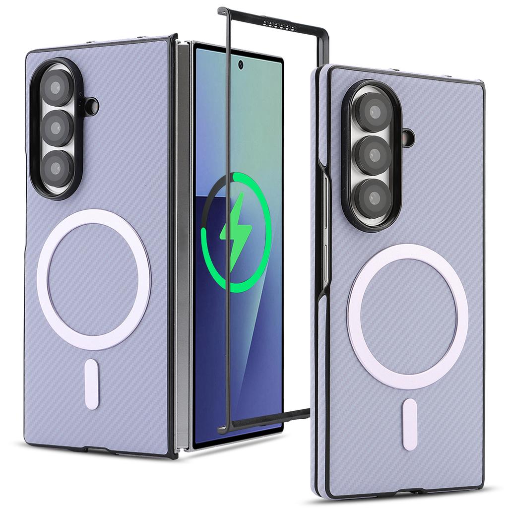 For Samsung Galaxy Z Fold5 5G Case Carbon Fiber Texture PU Leather Coated TPU Cover Magnetic Case
