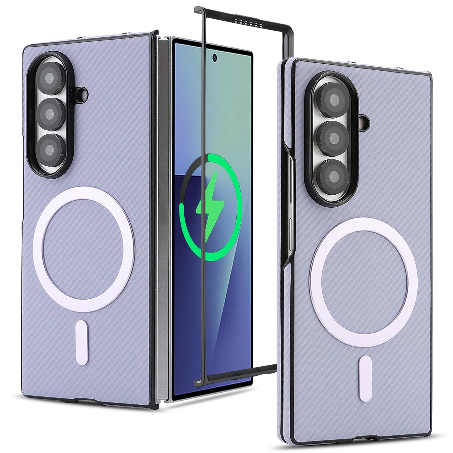 

For Samsung Galaxy Z Fold6 5G Case Carbon Fiber Texture PU Leather Coated TPU Cover Magnetic Case
