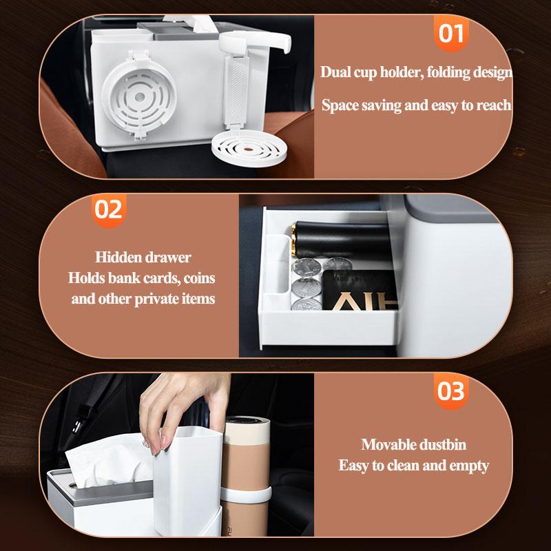 Car Armrest Box Storage Multifunctional 4 in 1 Car Storage Box Cup Holder Tissue Box Waste Bin Portable Organizer Interior Accessories