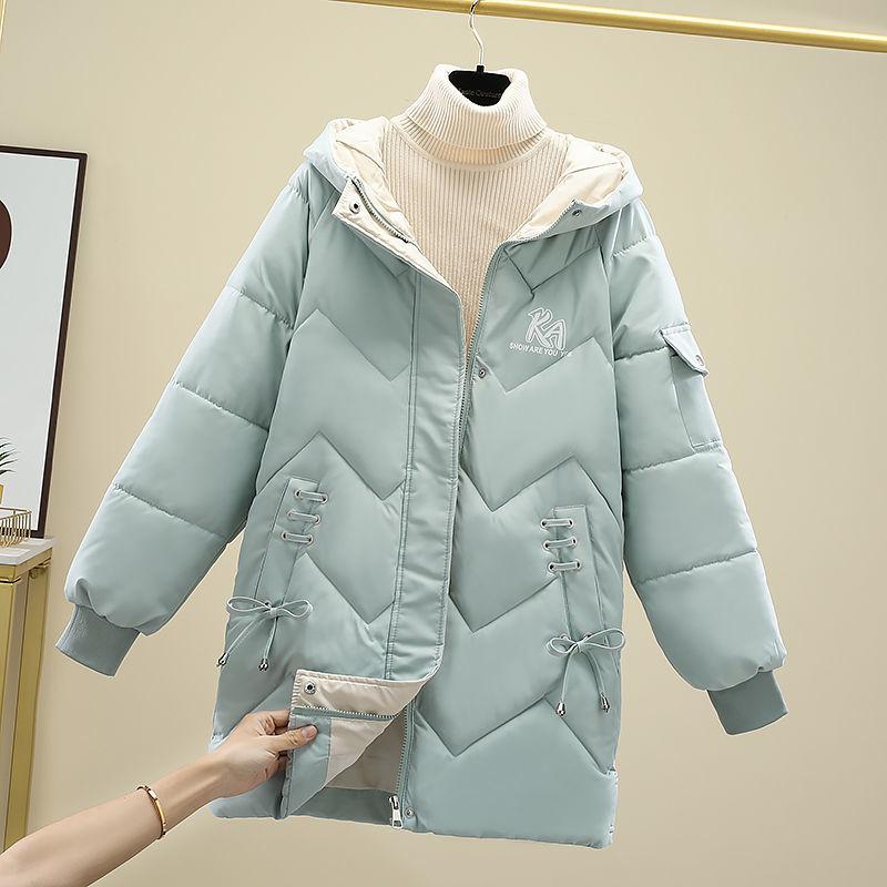 Cappotto parka medio lungo da donna spesso allentato invernale a maniche lunghe con cappotto nero con cappuccio