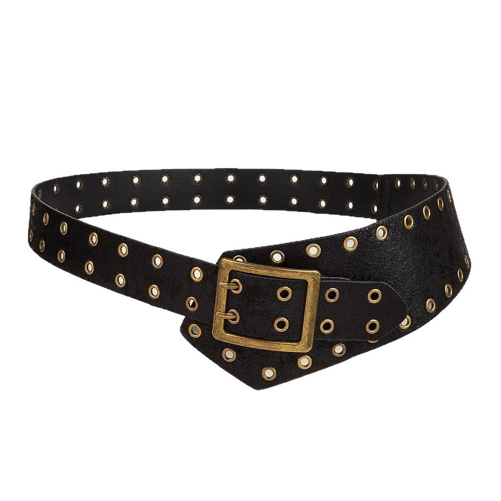 Vintage Street Style Pu Leather Belt For Women With Double Pin Buckle And Metal Rivets